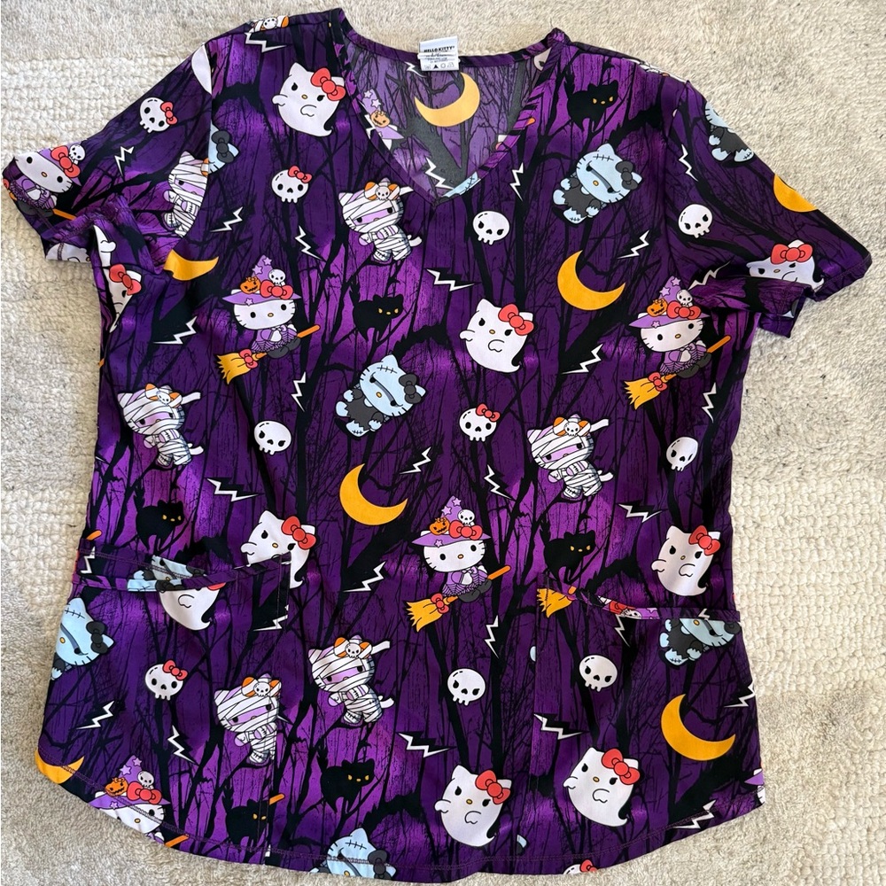 Hello Kitty Halloween‎ Women's Medical Scrub Top Size Large Purple